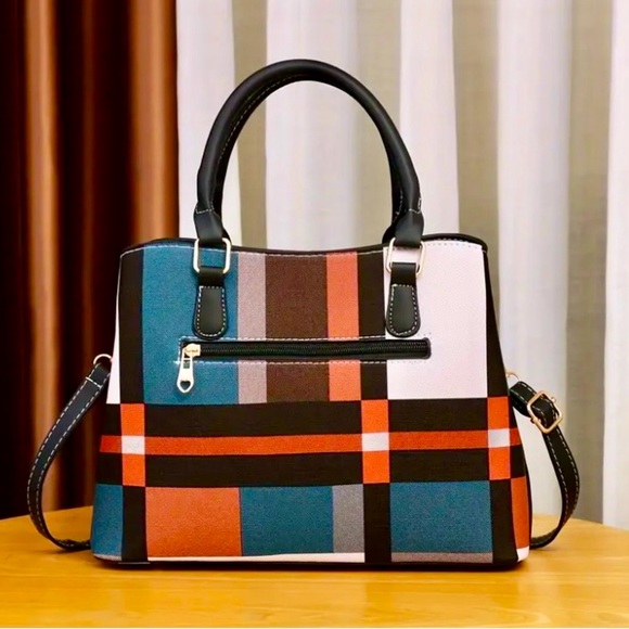 NWOT-Plaid Crossbody Bag -Classic Shoulder Bag with Color Stitching - Picture 3 of 11